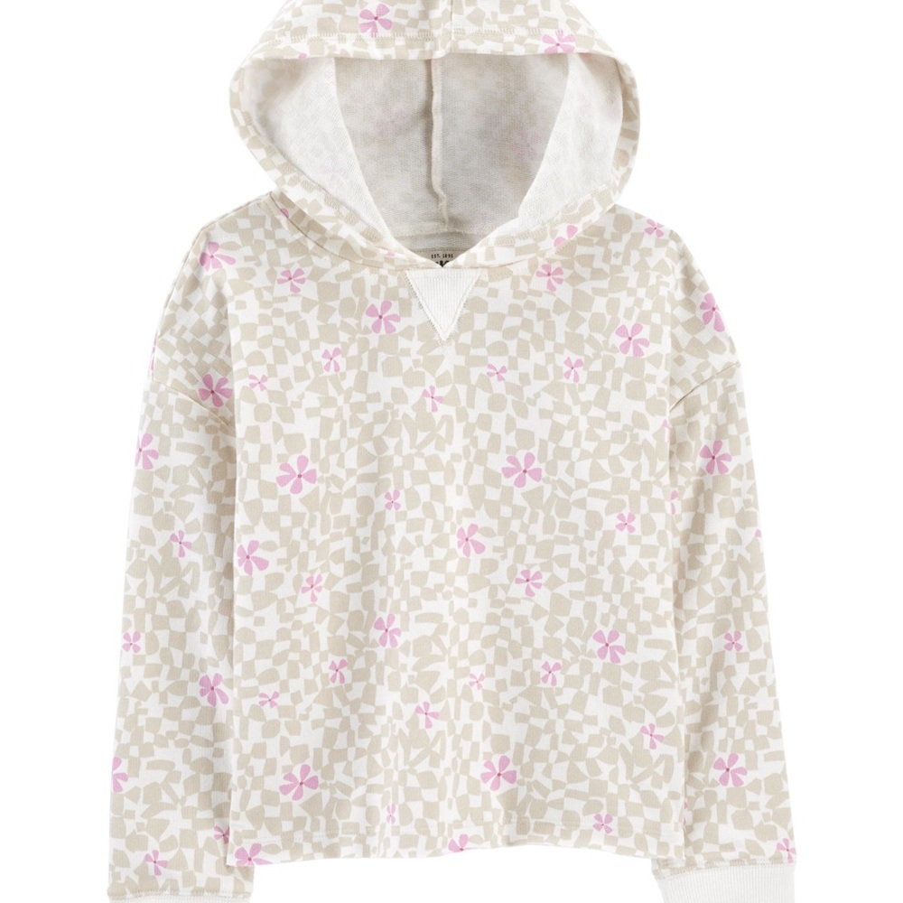 Kids Beige and Pink Floral Hoodie and Short Set